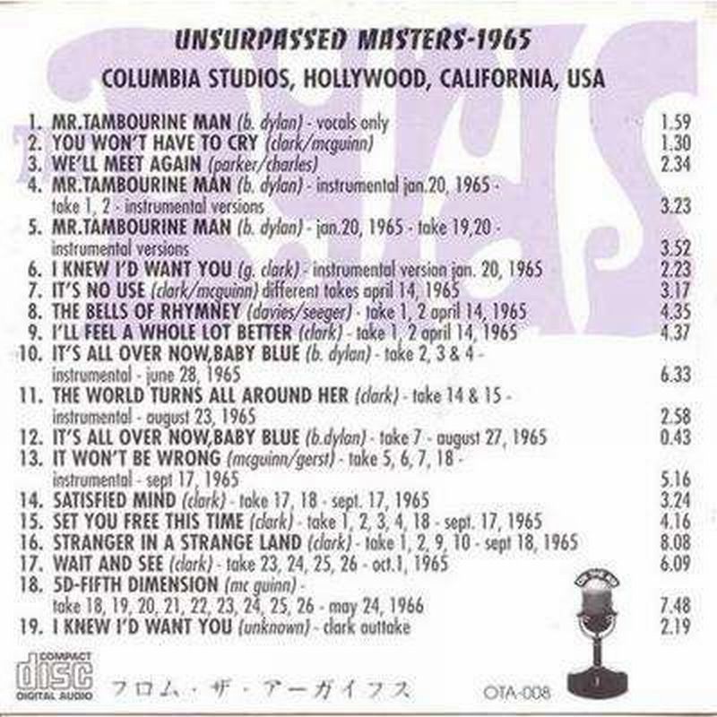 The Byrds  Unsurpassed Masters : Back